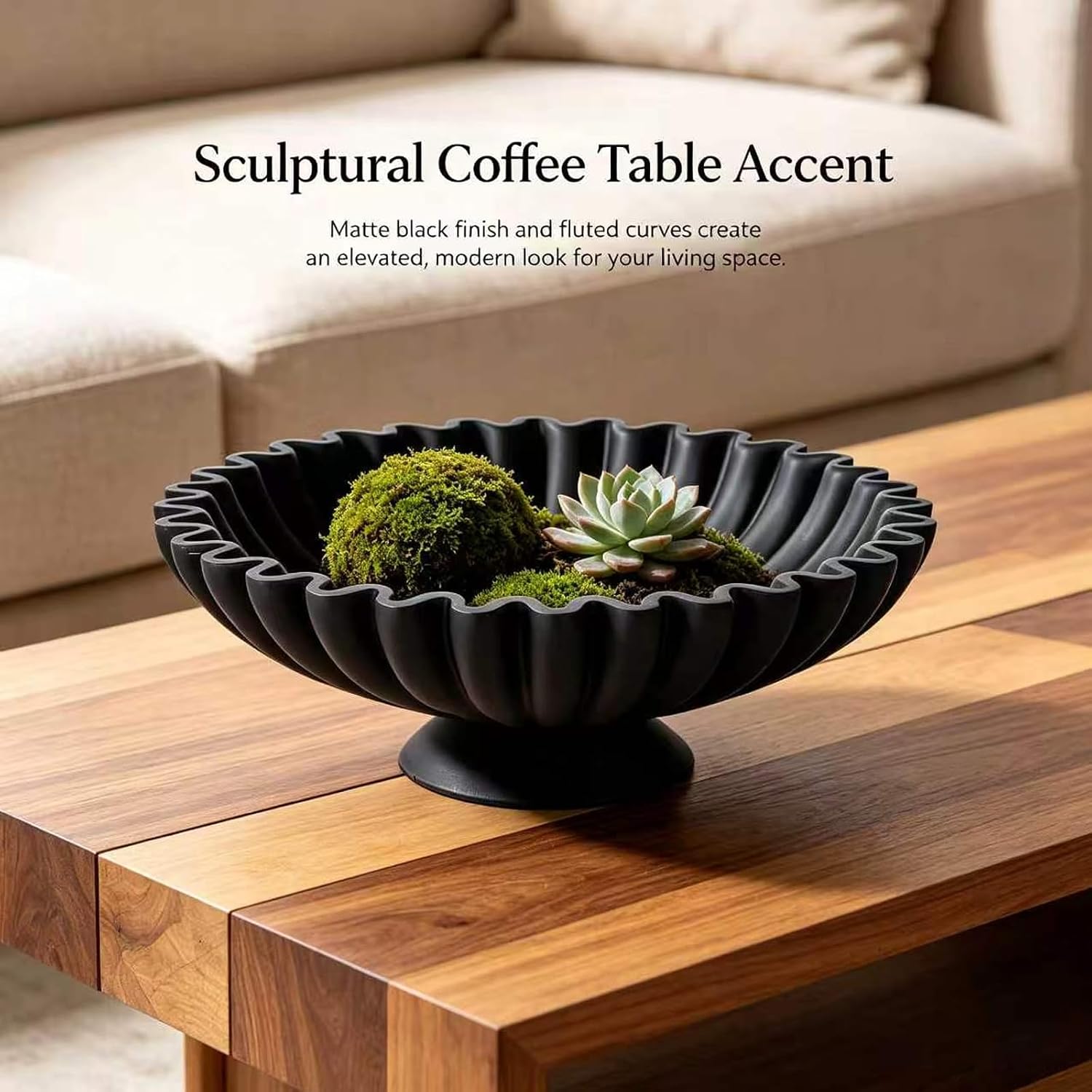 Large Resin Pedestal Decorative Bowl -9.5in Black Decorative Fruit Bowl for Kitchen Counter, Matte Black Bowls, Modern Decorative Centerpiece Bowl for Home Decor, Table Decor, Entryway Key