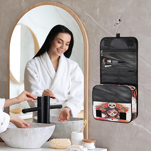 Miniatura 8 de Neceser de viaje con gancho para colgar, bolsa de viaje roja impermeable para mujeres y hombres, organizador de bolsa de maquillaje portátil, bolsa