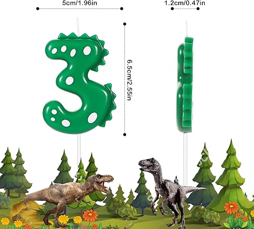 Miniatura 2 de Velas con números de cumpleaños, velas de dinosaurio de 2.8 pulgadas, velas de cumpleaños para tartas, velas de dinosaurio, decoración de fiesta