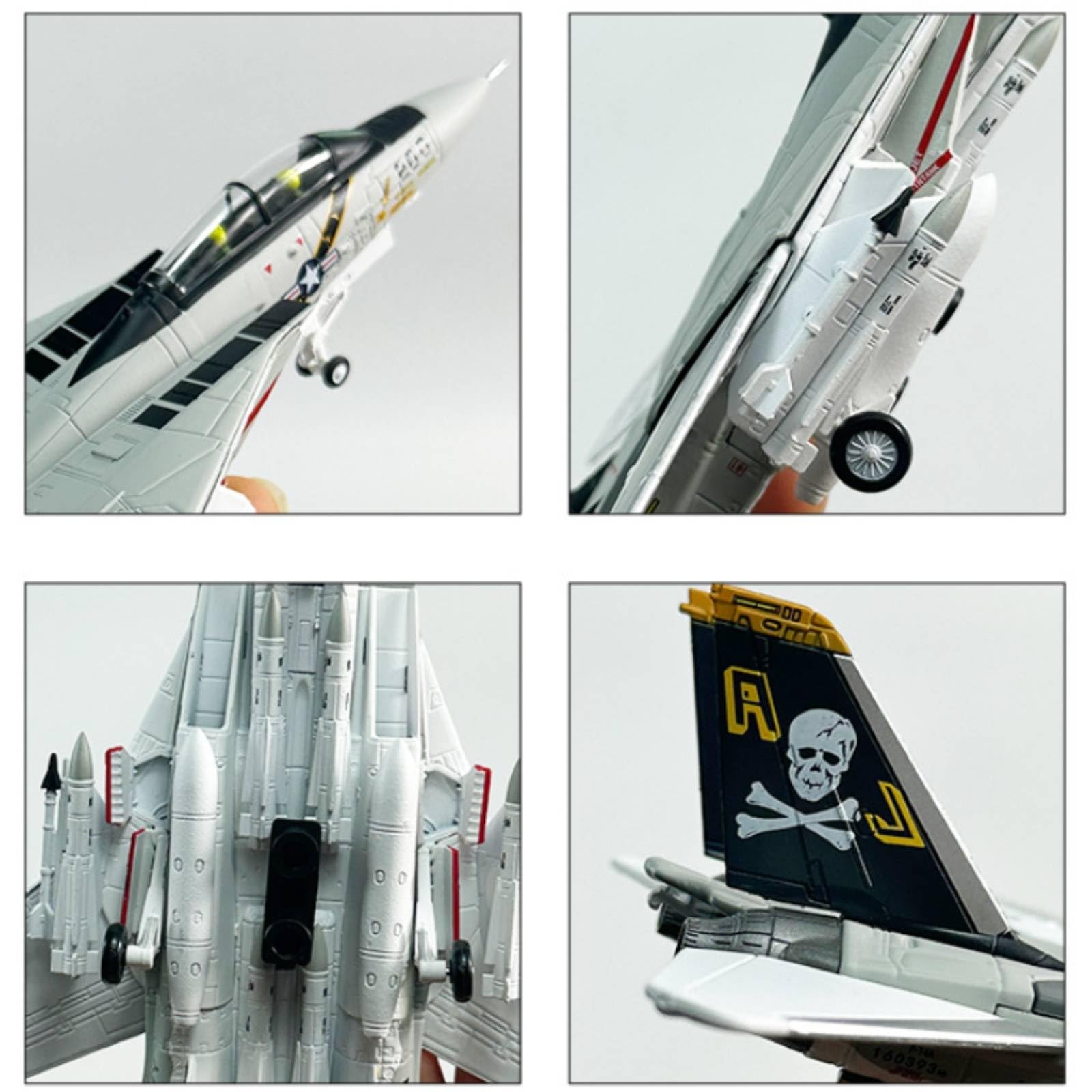 Colcolo Modellino Aereo da Esposizione in 1 100 Caccia Ornamento Aeronautico Miniatura Collezione con Tettuccio Chiaro E Base da Presentazione Carrello Fisso, Grigio