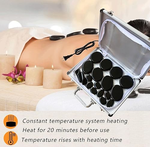 Miniatura 4 de MINGJISHIYE Piedras calientes para masaje, calentador de piedras de masaje de basalto, kit de masaje de piedras calientes de 18 piezas para terapia