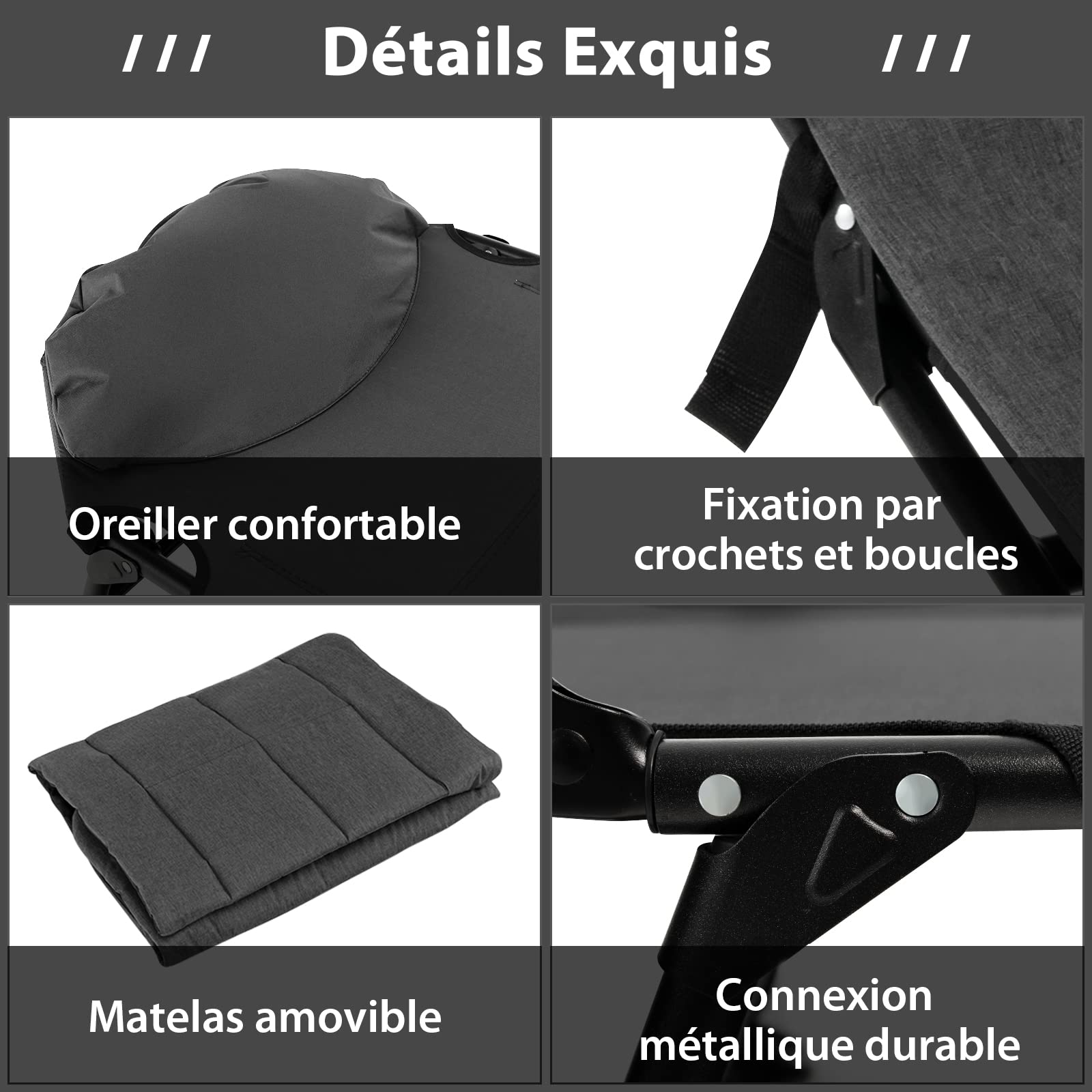 COSTWAY Lit de Camp Pliable 1 Personne, Lit Camping Pliant Portable Léger à Dossier Réglable 6 Positions, Lit de Camp Extérieur Intérieur Inclinable pour Bureau Maison Voyage, Charge 200 KG, Gris