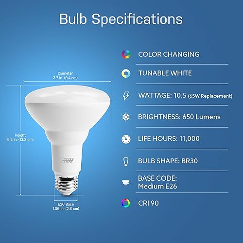 Miniatura 2 de Feit Electric Bombillas LED inteligentes BR30, equivalente a 65 W, regulables, cambio de color, blanco sintonizable, 650 lúmenes, Wi-Fi de 2.4 GHz,