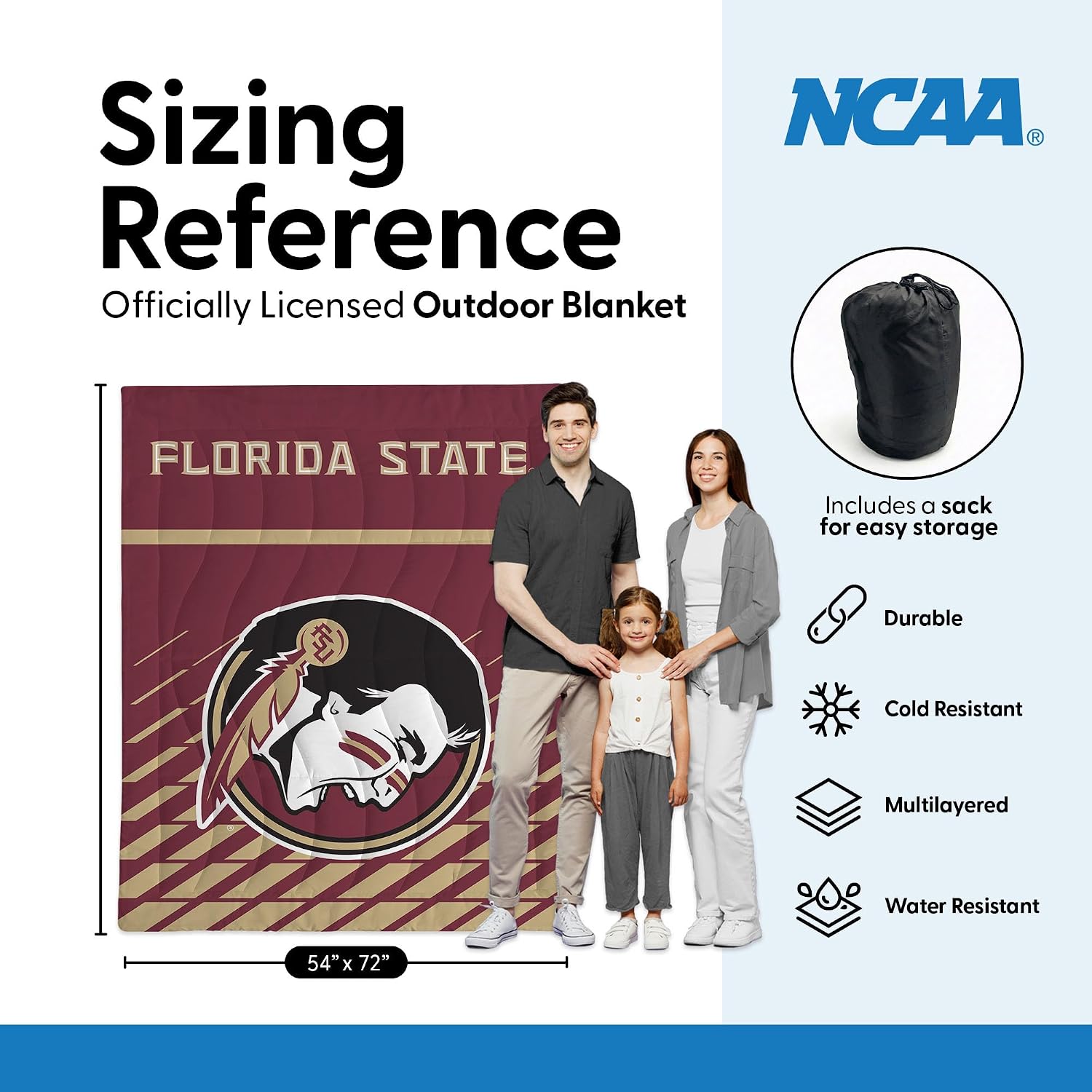 Northwest NCAA Taffeta Outdoor Blanket, Foldable Camping, Picnic Ground Mat, 54 x 72 Inches