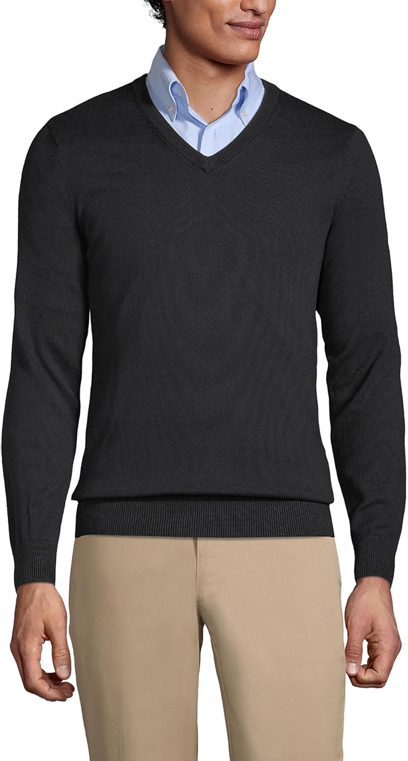 Lands' End School Uniform Men's Cotton Modal Fine Gauge V-Neck Sweater