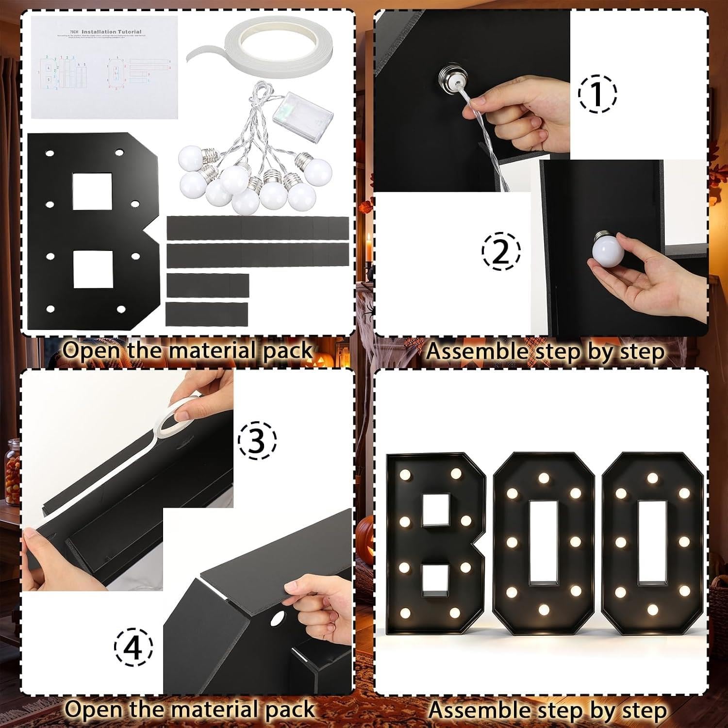 2,3/3,3/4FT BOO Znak Podwórkowy Namiot Literą, LED Halloween Outdoor Decora