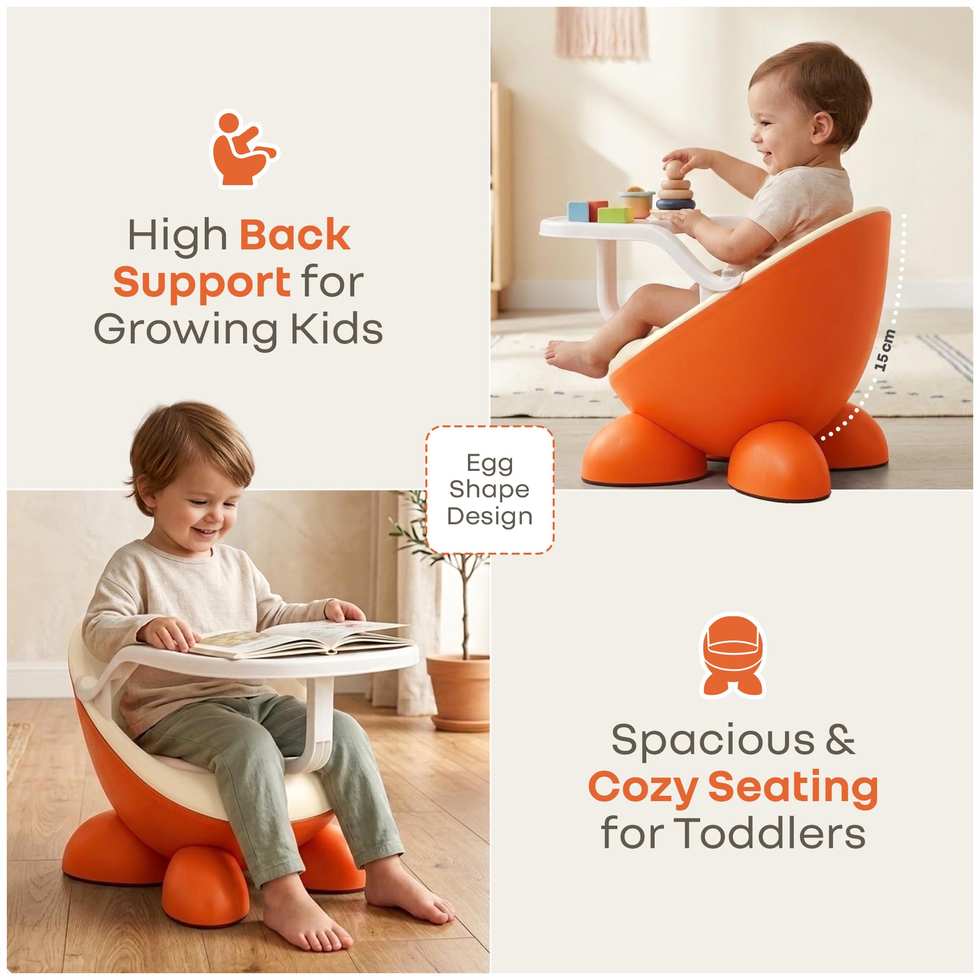 R for Rabbit Jelly Bean Fab 2 in 1 Multi-Functional Baby Study | Meal | Regular Kids Seating Chair with High Backrest for 6-36 Months Kid, Weight Capacity Upto 20Kgs (Cream Orange) 2