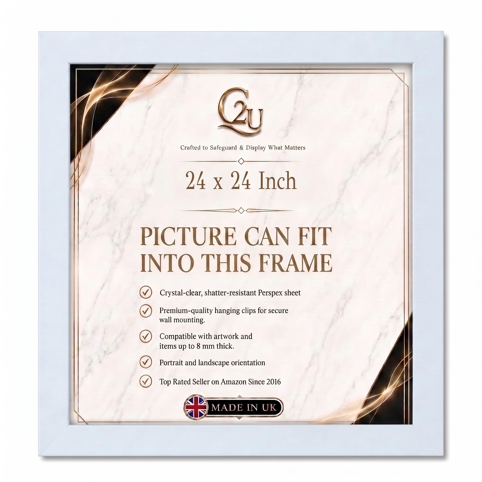 24 x 24 Inch White White Picture Frame – Wood Effect Photo, Poster & Jigsaw Puzzle Frame for Certificates & Artwork – Wall Mount Portrait & Landscape — image 1