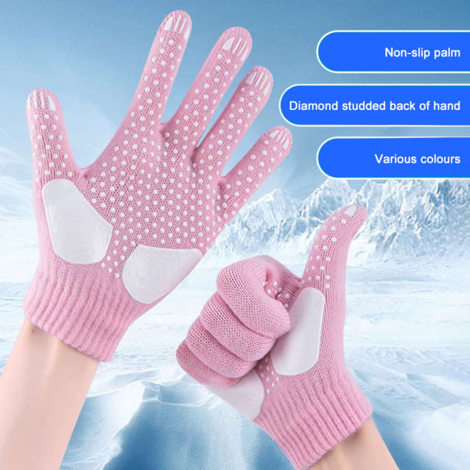 Hotfiary Gants de Patinage Artistique pour Enfants Girls Anti Slip Gants de Patinage sur Glace avec Gants Thermiques en Strass pour Cadeau