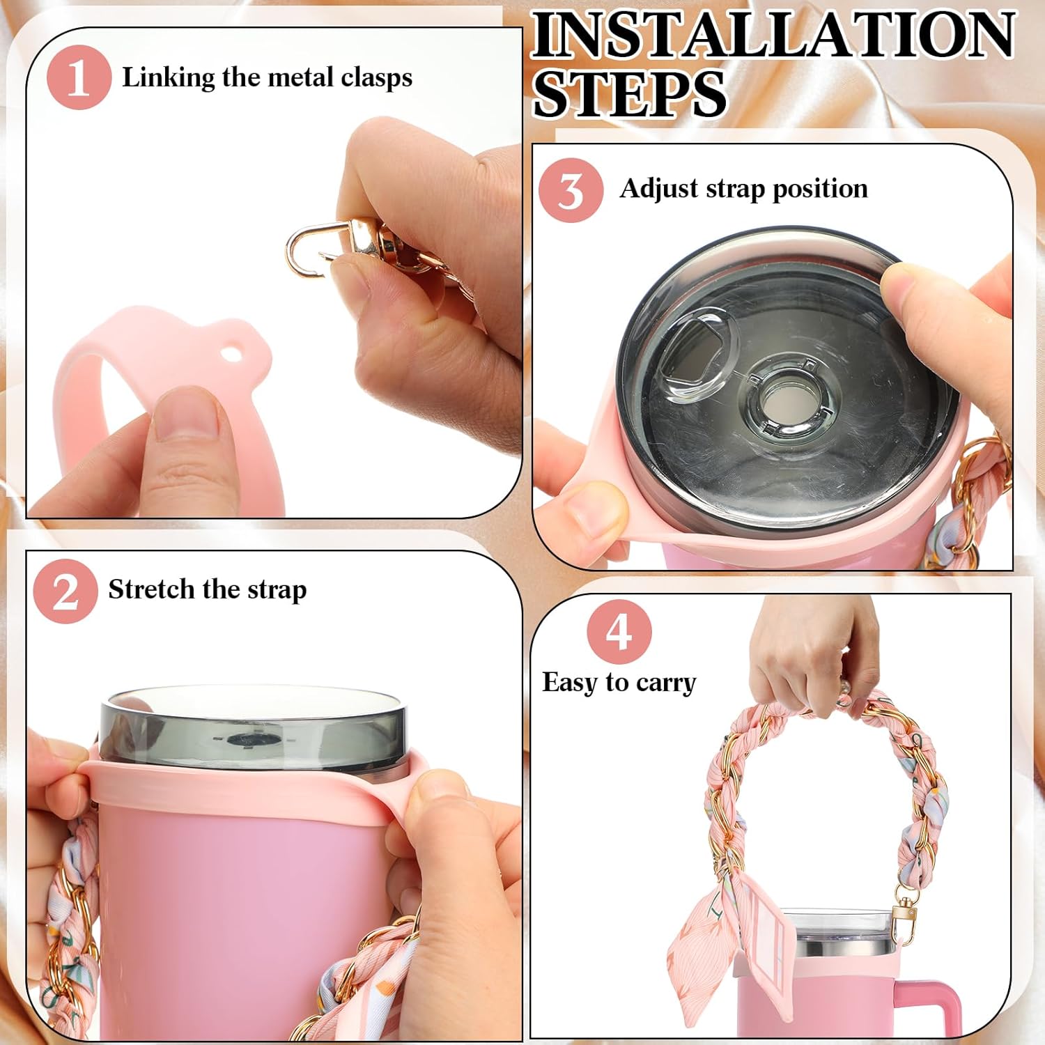 Silicone Water Bottle Handle Holder with Strap Compatible with Stanley Accessories Fits Most 8-40 oz Tumbler - Image 5