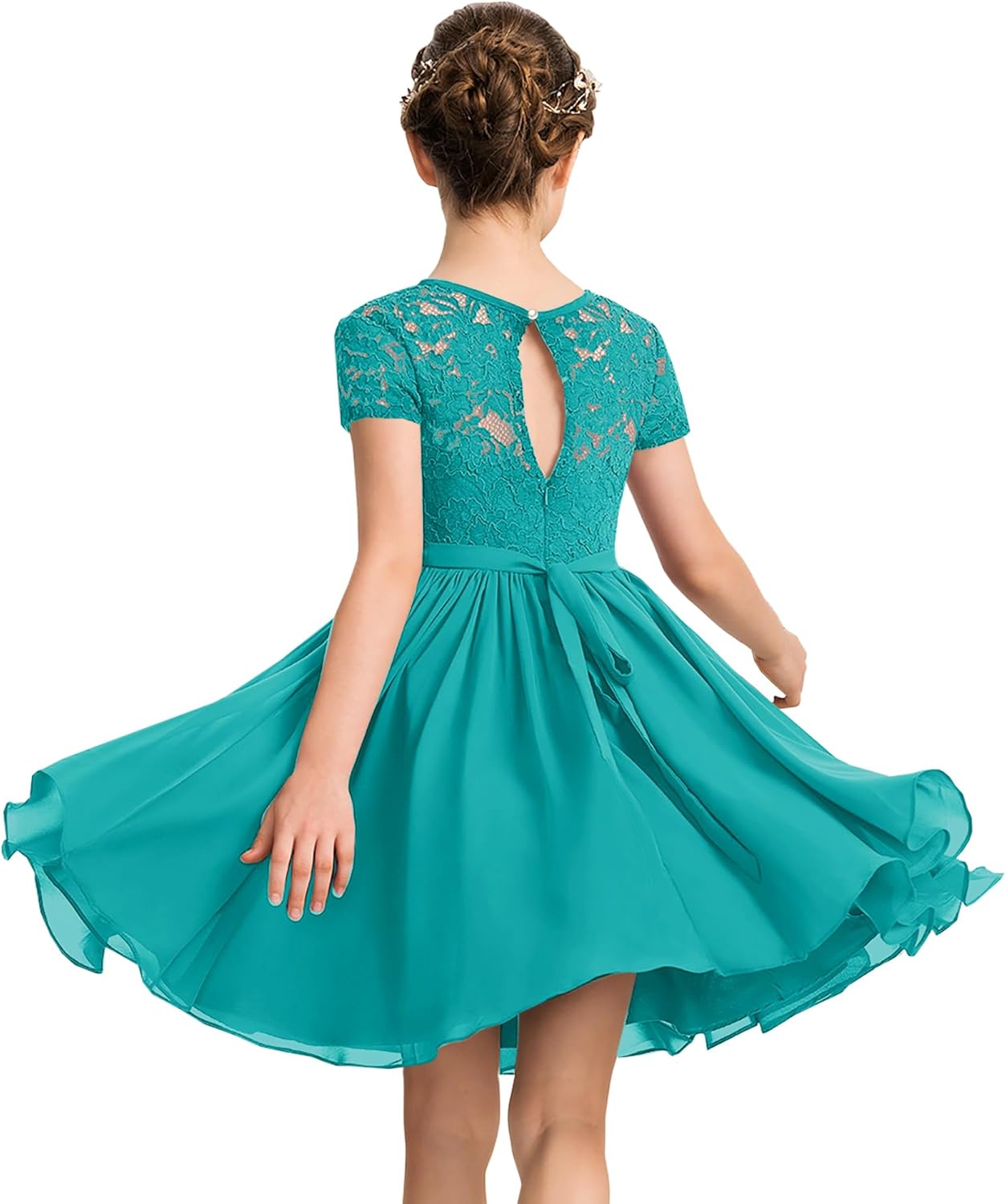 YOVION Flower Girls Dress Crew Neck Elegant Lace A-Line Formal Wedding Party Dresses for 6-12 Years - Image 2