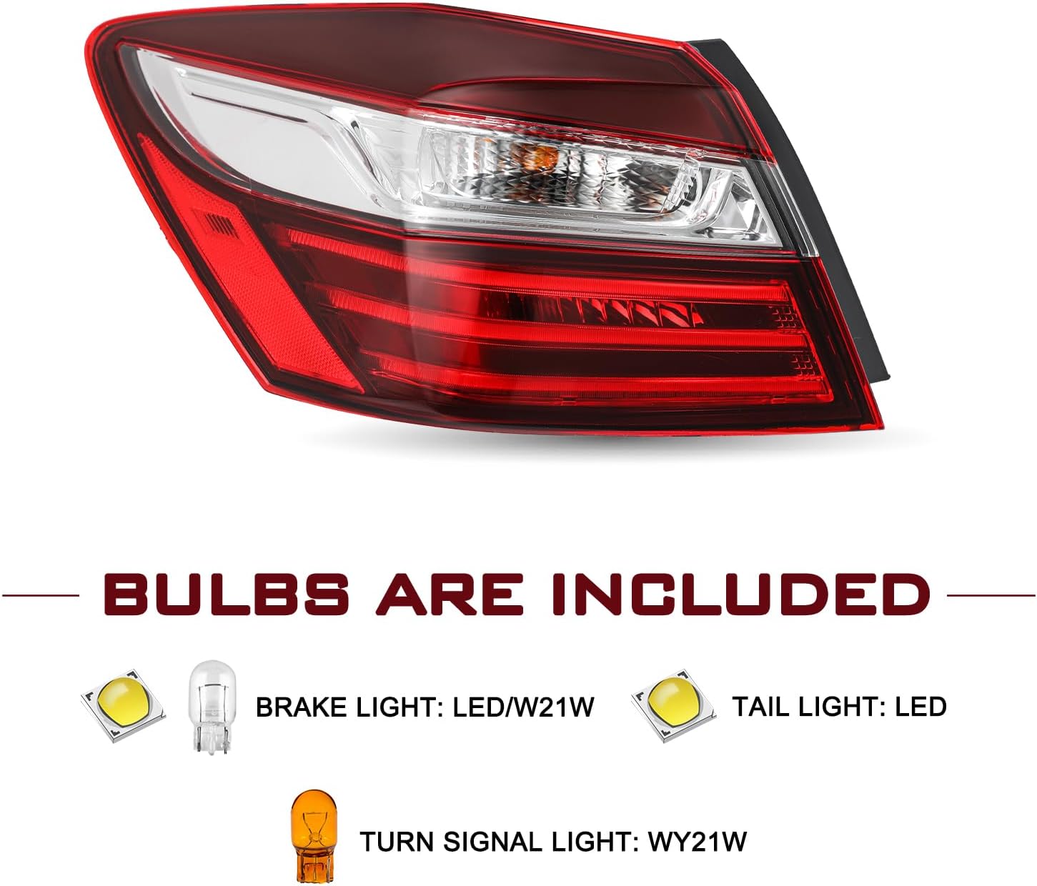 JSBOYAT Tail Light Assembly Compatible with 2016 2017 Honda Accord Sedan Rear Left Outer Taillight Brake Light, Driver Side 33550T2AA21 HO2804108