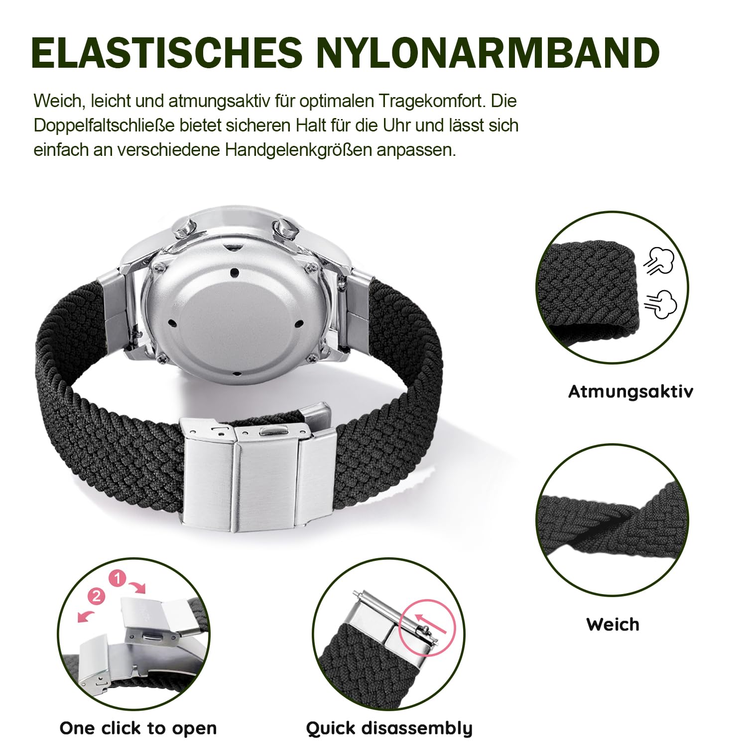 Hearkent Damen Digitale sprechende Uhr mit Deutscher Stimme-2117 | LCD große Zahlen Armbanduhr für Sehbehinderte,ältere oder blinde,Weiches-schnell wechselbares-verstellbares Armband