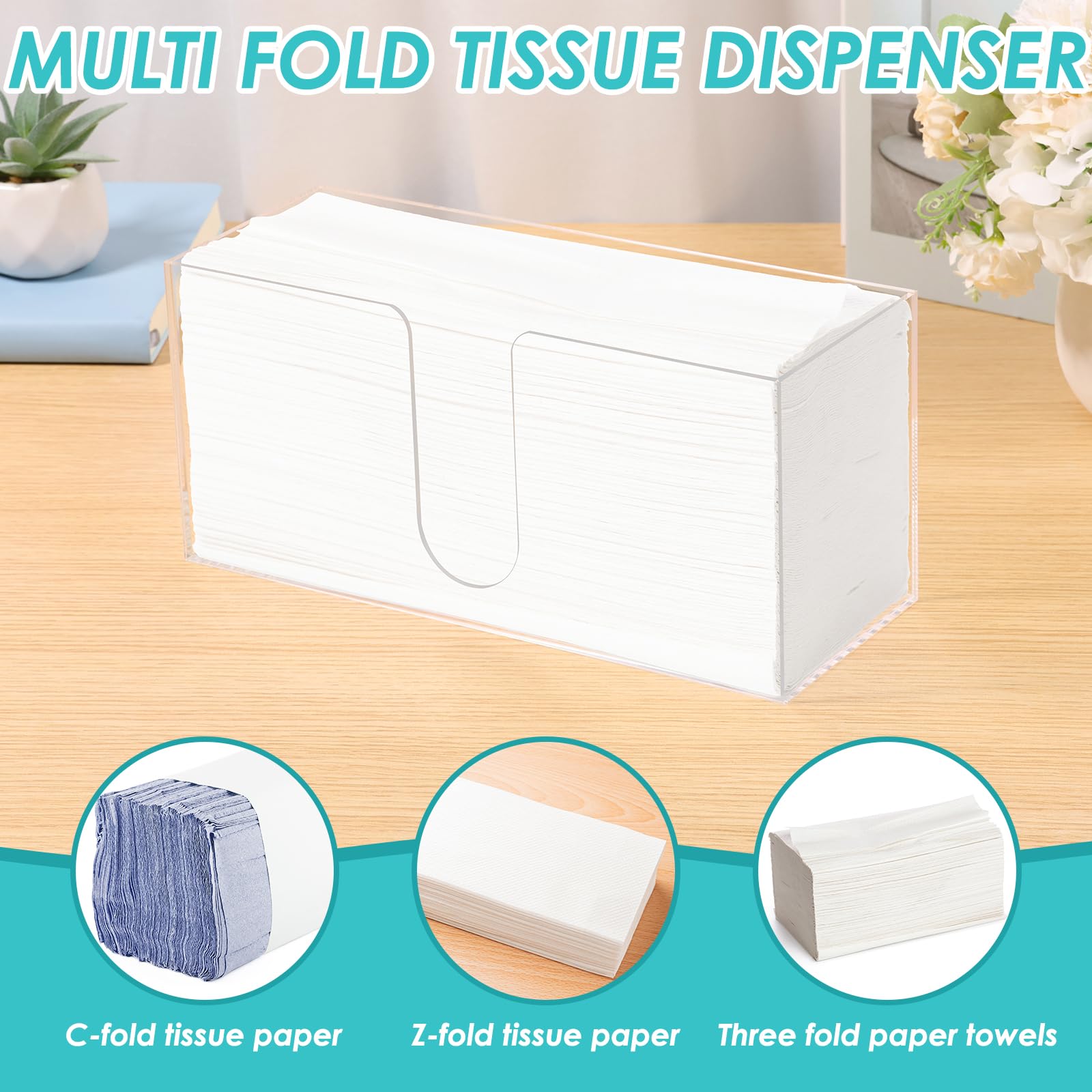 Lot de 2 distributeurs de papier essuie-mains, porte-serviettes, en acrylique, transparents, pour serviettes en papier, plans de travail de cuisine, lavabos de salle de bain