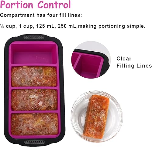 Miniatura 4 de Bandeja de congelación extra grande de 1 taza con tapa, moldes para congelador de alimentos para sopa, caldo, salsa o mantequilla, bandejas para