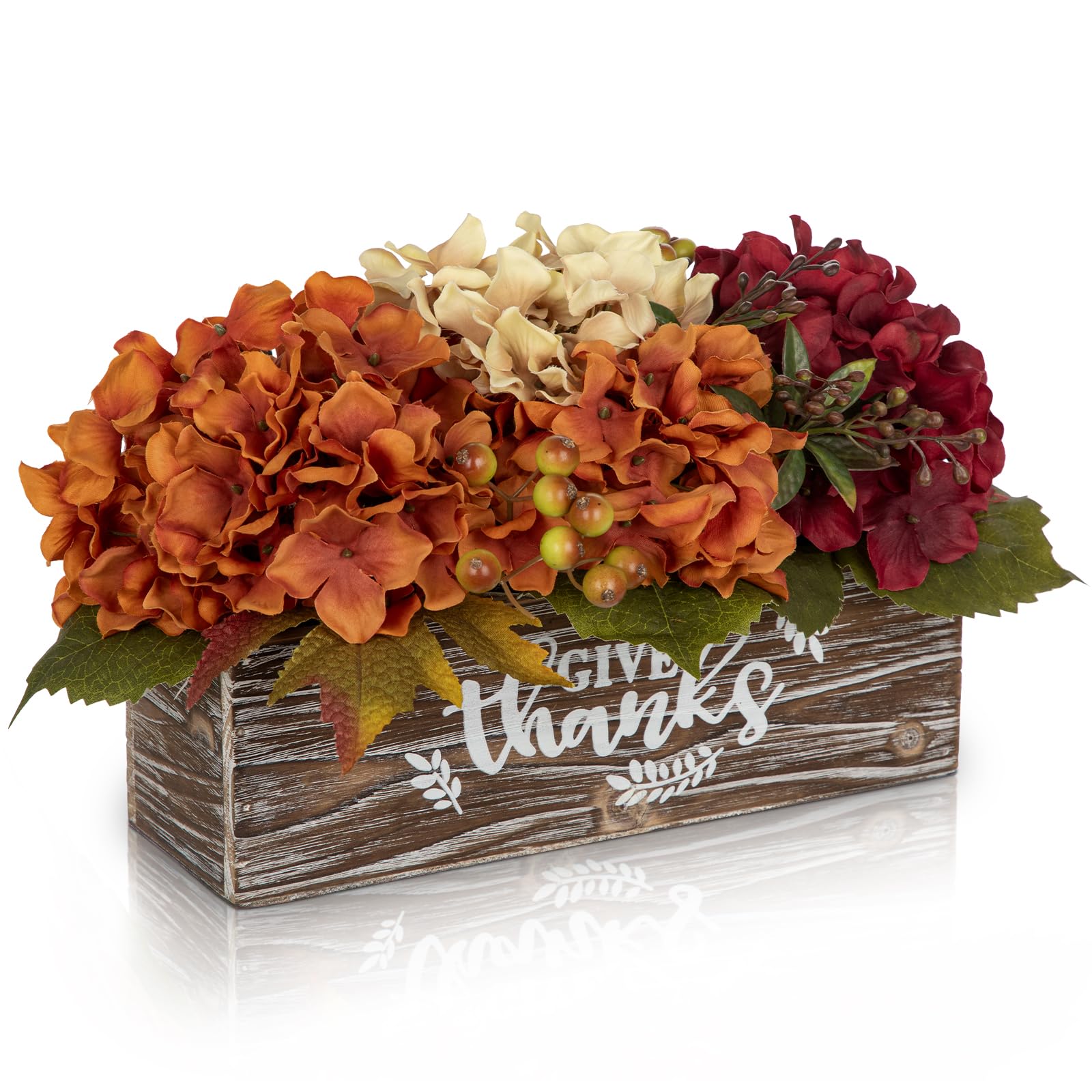 Hydrangea Artificial Flowers with Rustic Wooden Box for Autumn Decorations