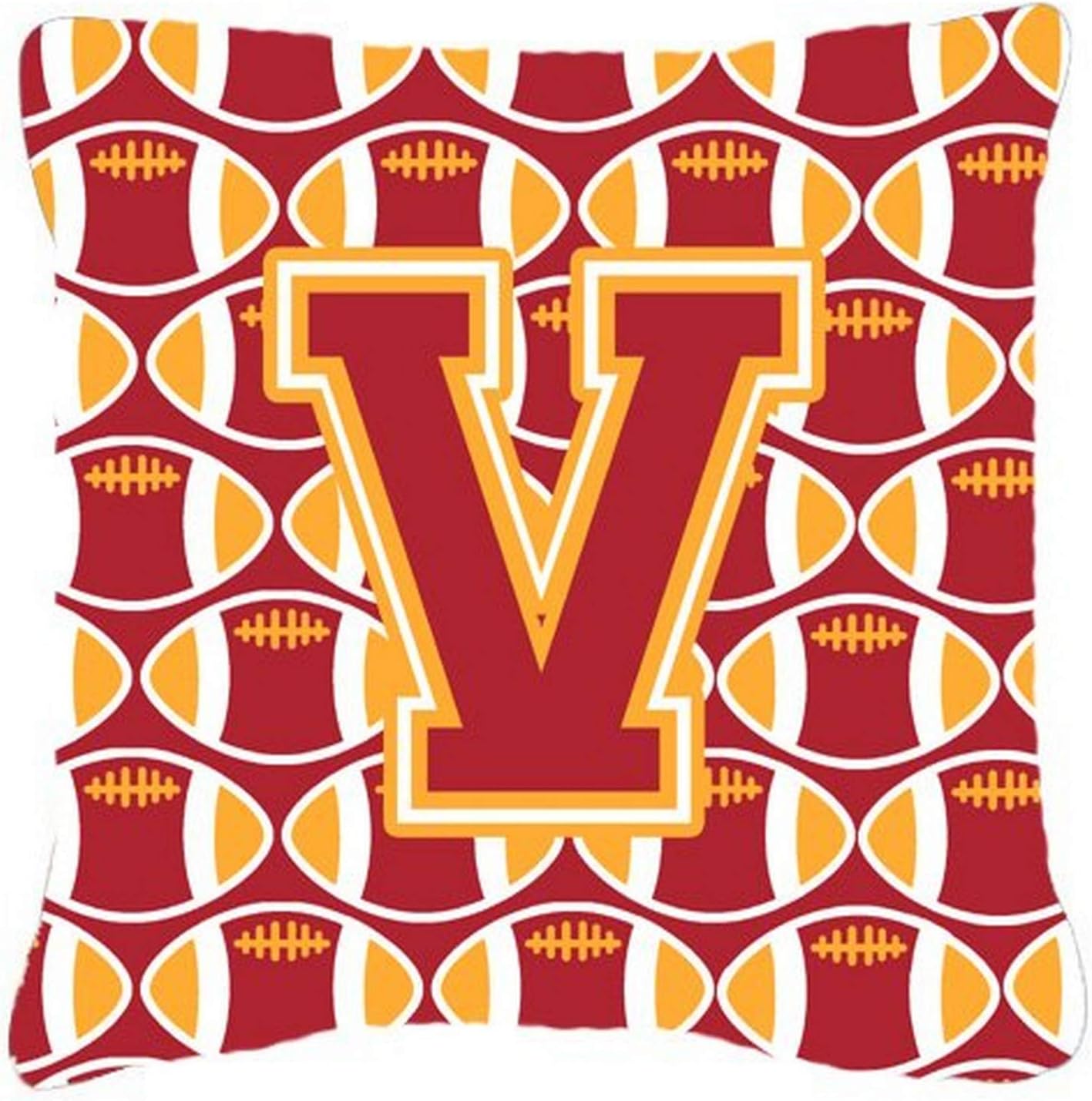 Caroline's Treasures CJ1070-VPW1414 Letter V Football Cardinal and Gold Fabric Decorative Pillow 100% Machine Washable Pillow, Indoor or Outdoor Decorative Throw Pillow for Couch, Bed or Patio
