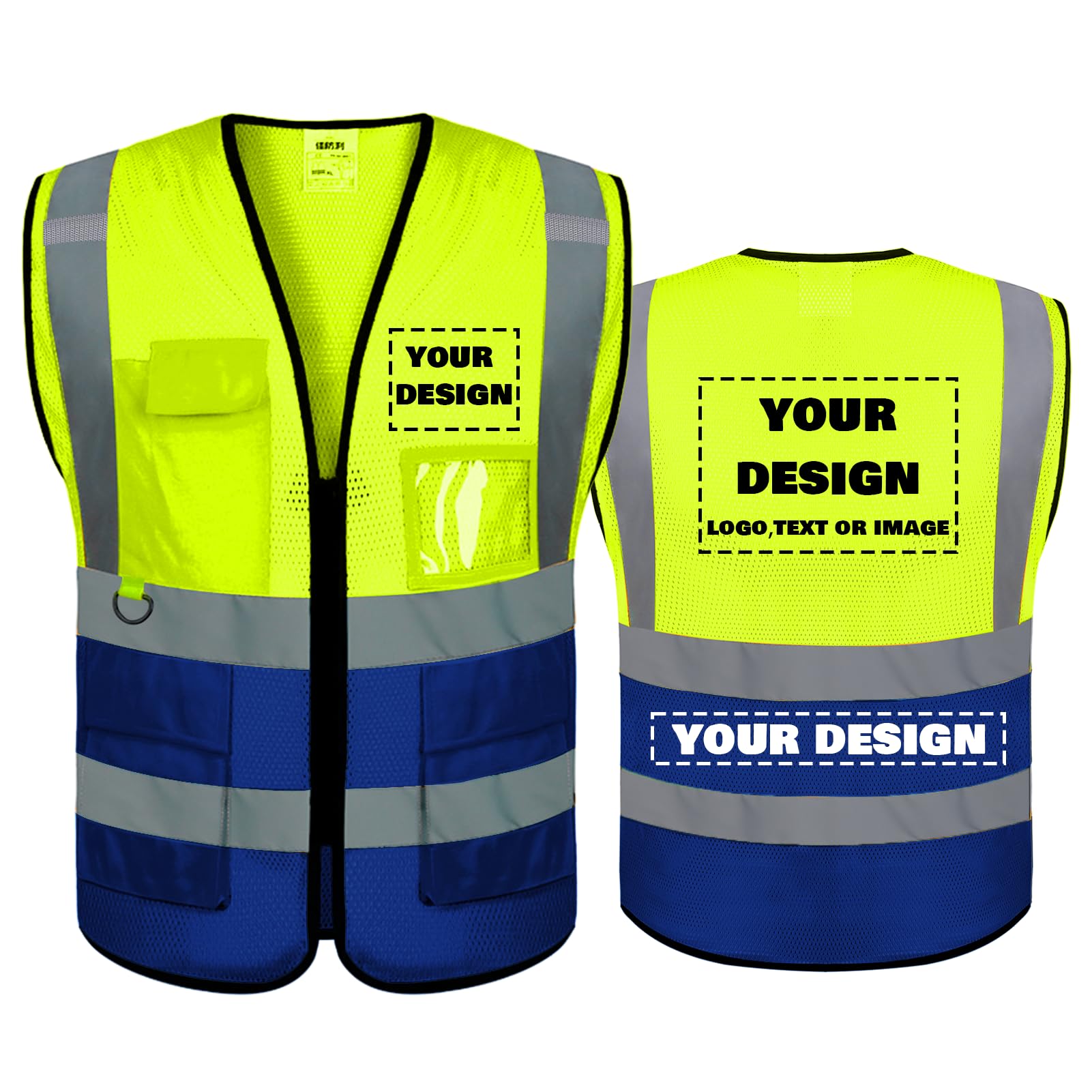 Custom safety Vest, Hi Vis Safety Vest with Logo Class 2 Reflective Securiry Safety Vest Construction Uniform Meets ANSI/ISEA Standards