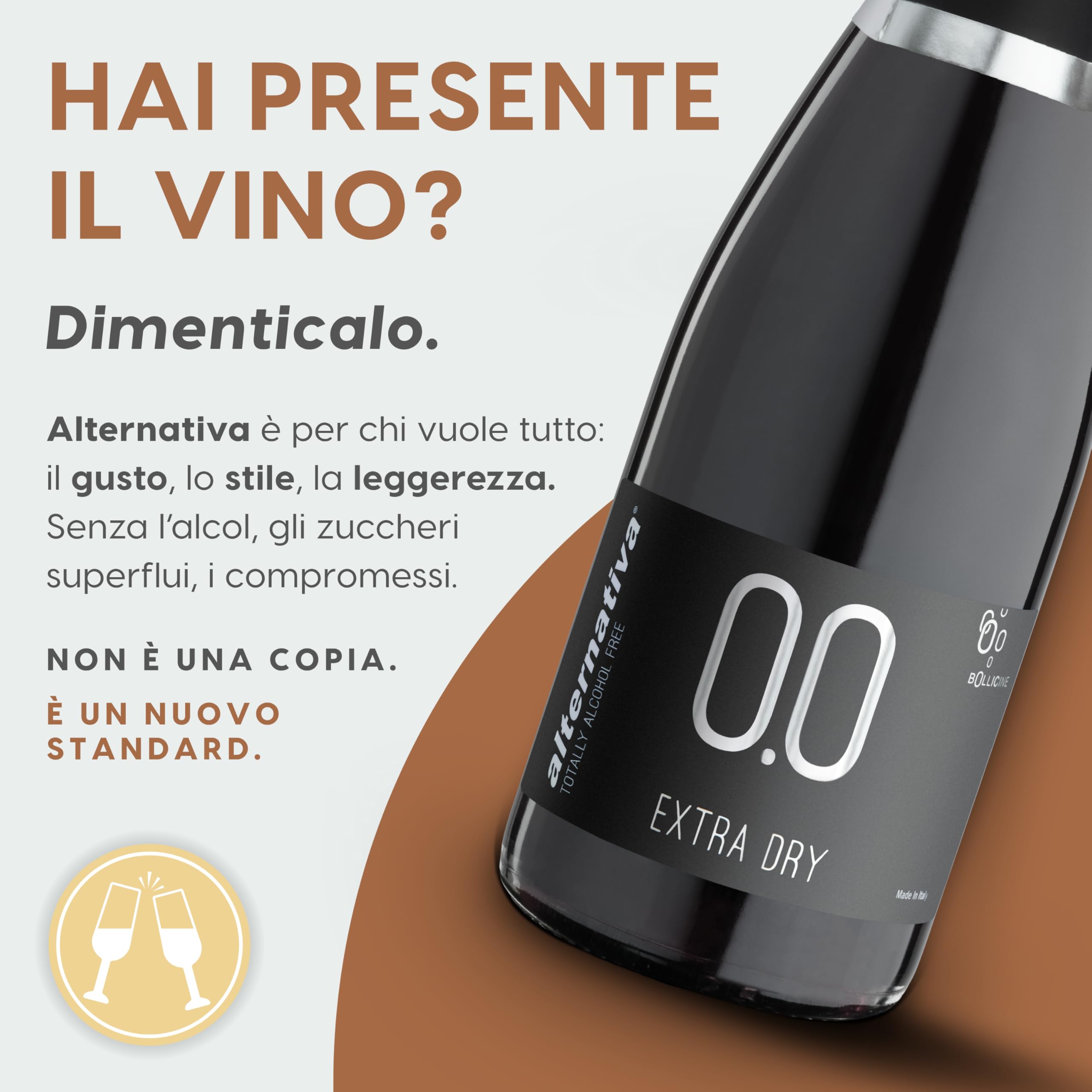 ALTERNATIVA Bianco Extra Dry Frizzante Analcolico 0.0% - Bollicine Senza Alcol, Dealcolato Italiano - Ideale per Celebrazioni e Regali - Confezione da 6 Bottiglie da 750ml Alcool Free