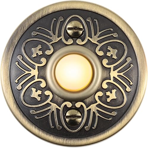 Miniatura 14 de Timbre de puerta con iluminación de metal resistente vintage, botón de timbre LED rectangular de bronce de 3.15 pulgadas, interruptor de timbre de