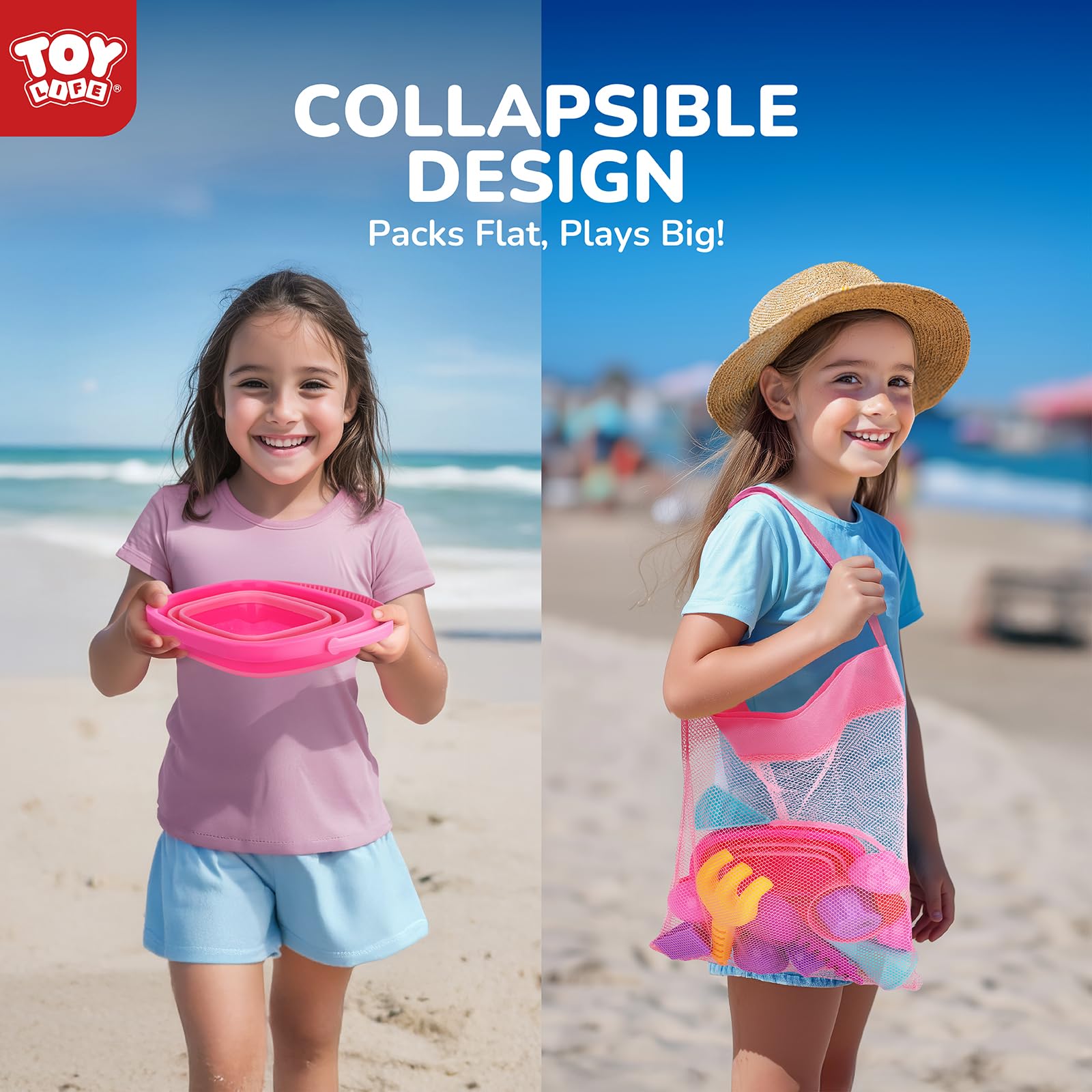 TOY Life - 23-teiliges Einhorn-Strandspielzeug-Set für Kinder von 4 bis 8 Jahren, faltbares Sandspielzeug mit Silikonwannenschaufeln und Sandburg Bausatz, Spielzeug