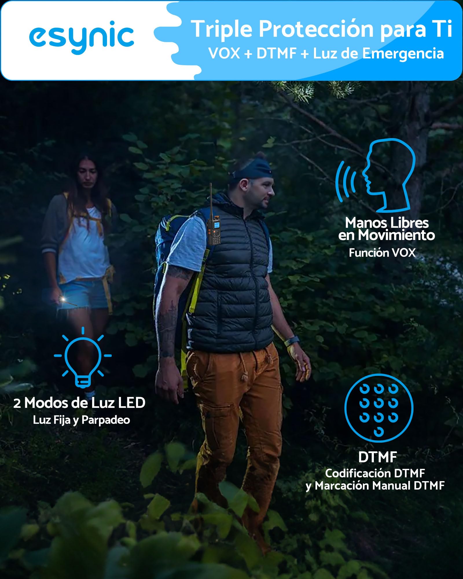 eSynic Walkie Talkies Profesionales de Largo Alcance con 999 Canales Doble Banda Walkie-Talkie con Pantalla a Color Radio Bidireccional Profesional Scrambler Carga USB Tipo C para Exterior Camping — view 2