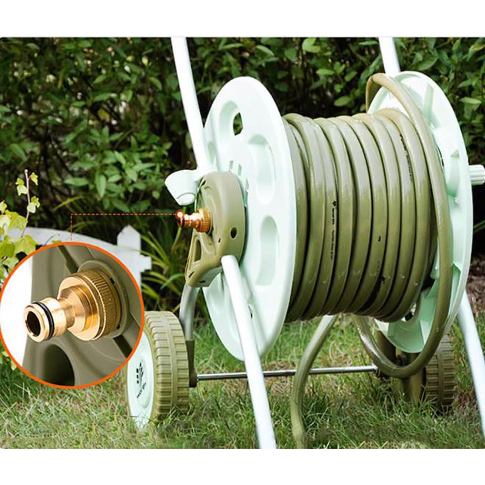 Carrete para Manguera de jardín, Ligero y portátil, con Ruedas y manivela, Boquilla de 8 Funciones y Manguera de 30 m/100 pies y 1/2 Pulgada.