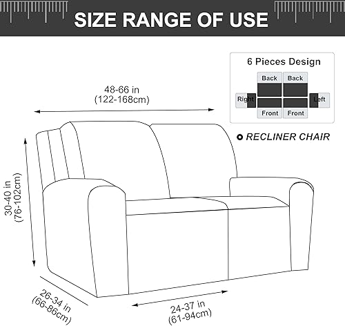 Miniatura 5 de Genina Funda de sofá reclinable para sofá reclinable, funda elástica para sofá reclinable de 2 asientos, protector de muebles de jacquard grueso