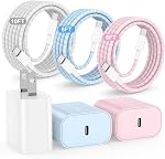 Hzevn pour iPhone 16 Chargeurs charge rapide,paquet de 3 20W USB C Bloc chargeur avec 6,6/6,6/10pi de long USB C à USB C Câble pour iPhone 17/16/15 Pro Max/15 Pro/15 Plus