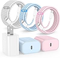 20W USB C Fast Charger 3-Pack with 6/6/10ft Braided Cables for iPhone 16/15 Pro Max, iPad Pro - Colorful Mix by Hzevn
