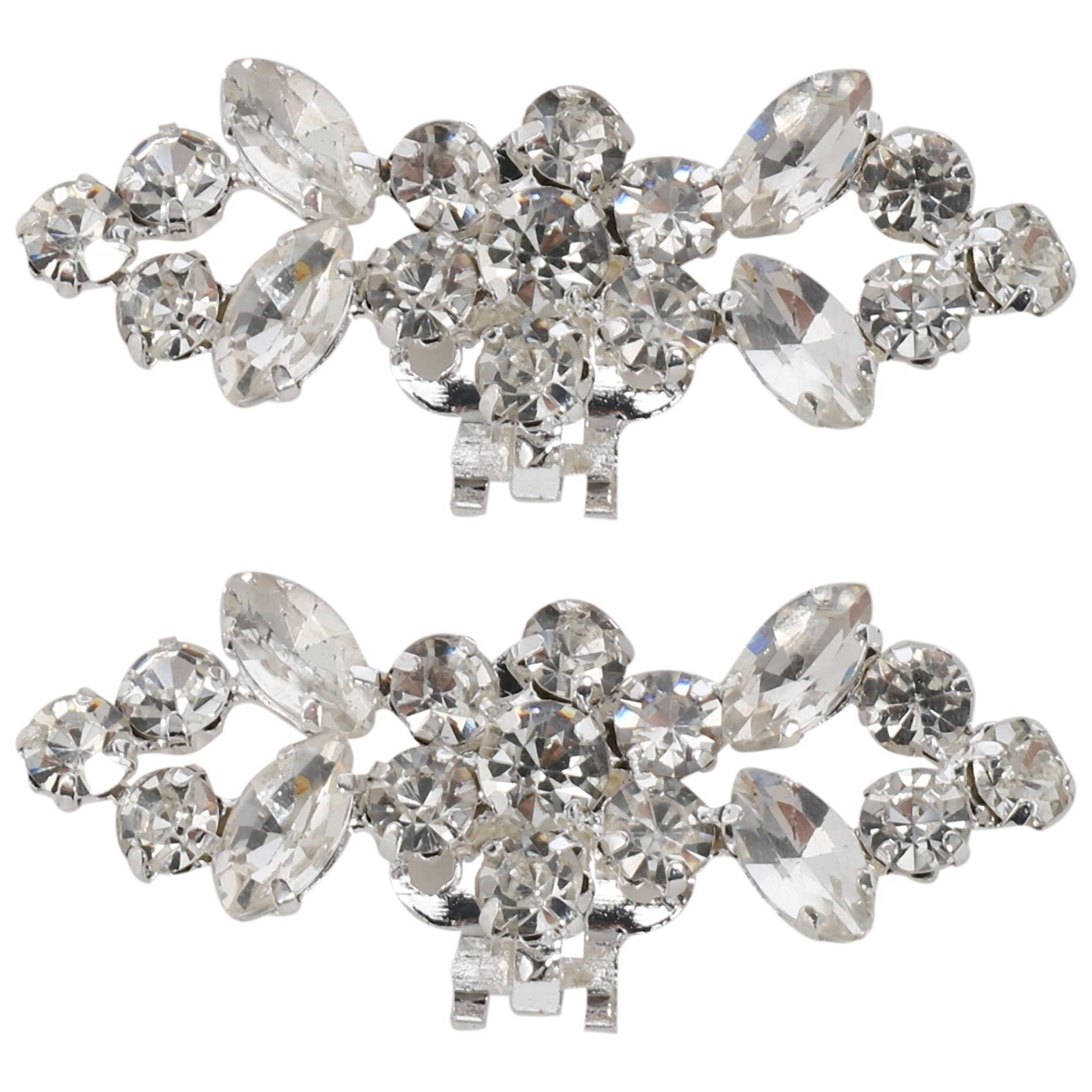 sunwes1Pair Rhinestone Crystal Wedding Bridal Diamante Crystal Shoe Clips, Silver