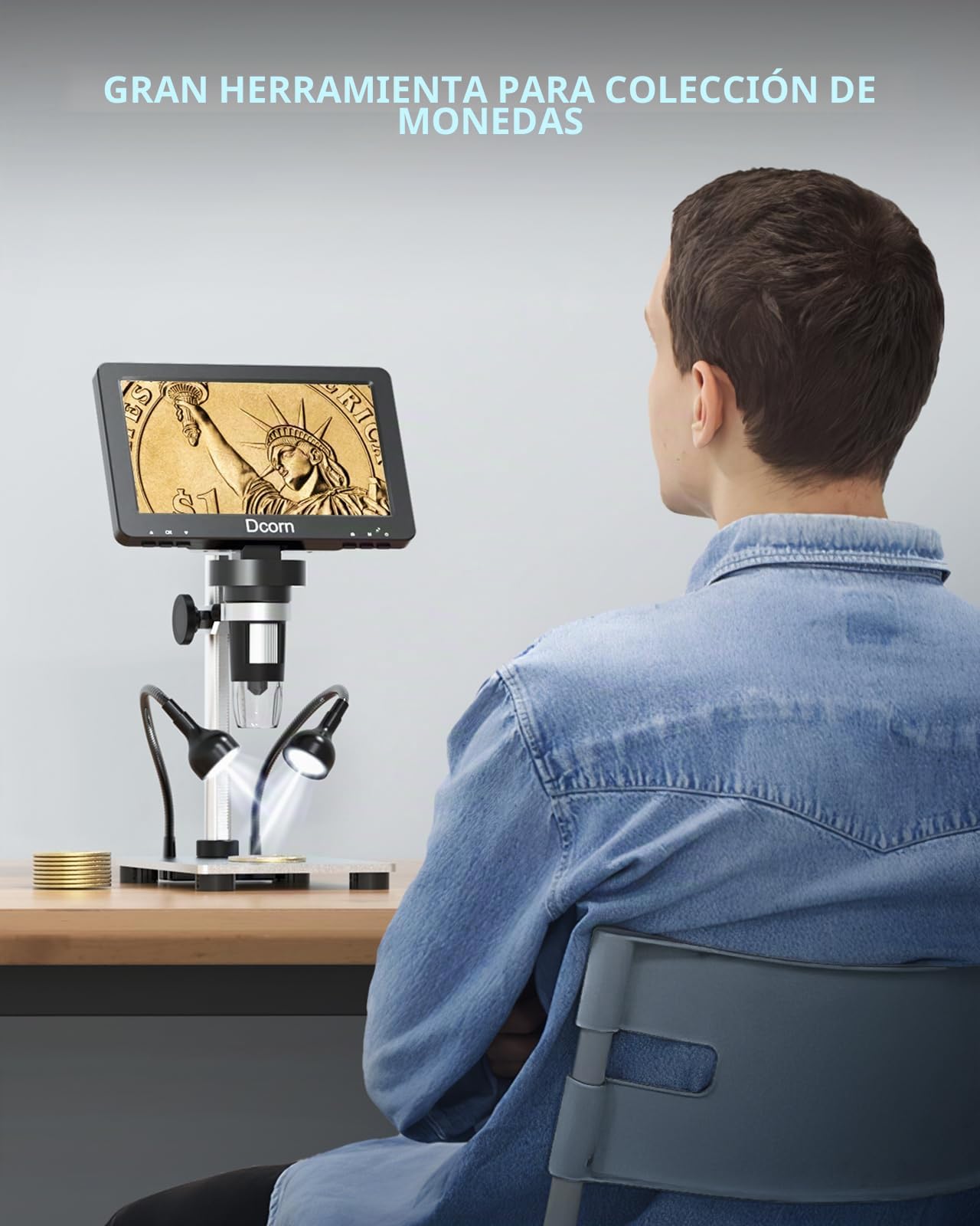 Microscopio Digital LCD de 7 Pulgadas con Tarjeta TF de 32 GB, microscopio de Video Dcorn de Mano USB 1200X Aumento 1080P con Soporte de Metal para Soldadura de Monedas de Error, Compatible con PC