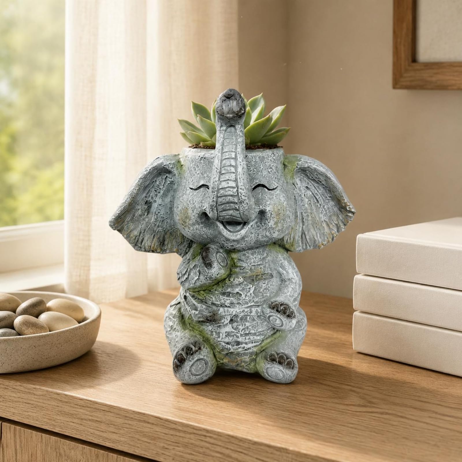 Dekorativer Pflanzkübel Blumentopf Pflanzgefäß Pflanzengefäß Tierfigur aus Magnesiumoxid mit Patiniertem Look für Balkon Dekoration für Geschenk Hausdekoration Außenbereich