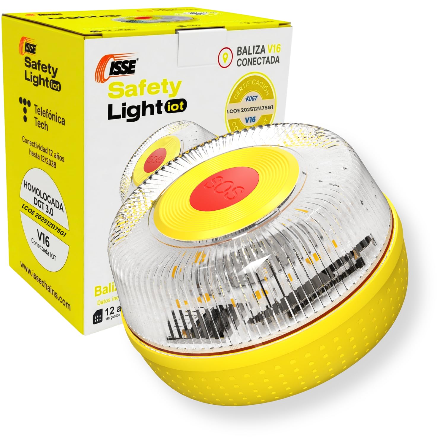 MIAC SAFETY LIGHT IoT Baliza V16 Homologada DGT con Geolocalización SIM y Datos Incluidos hasta 2038 - Luz Emergencia Coche Homologado DGT 3.0