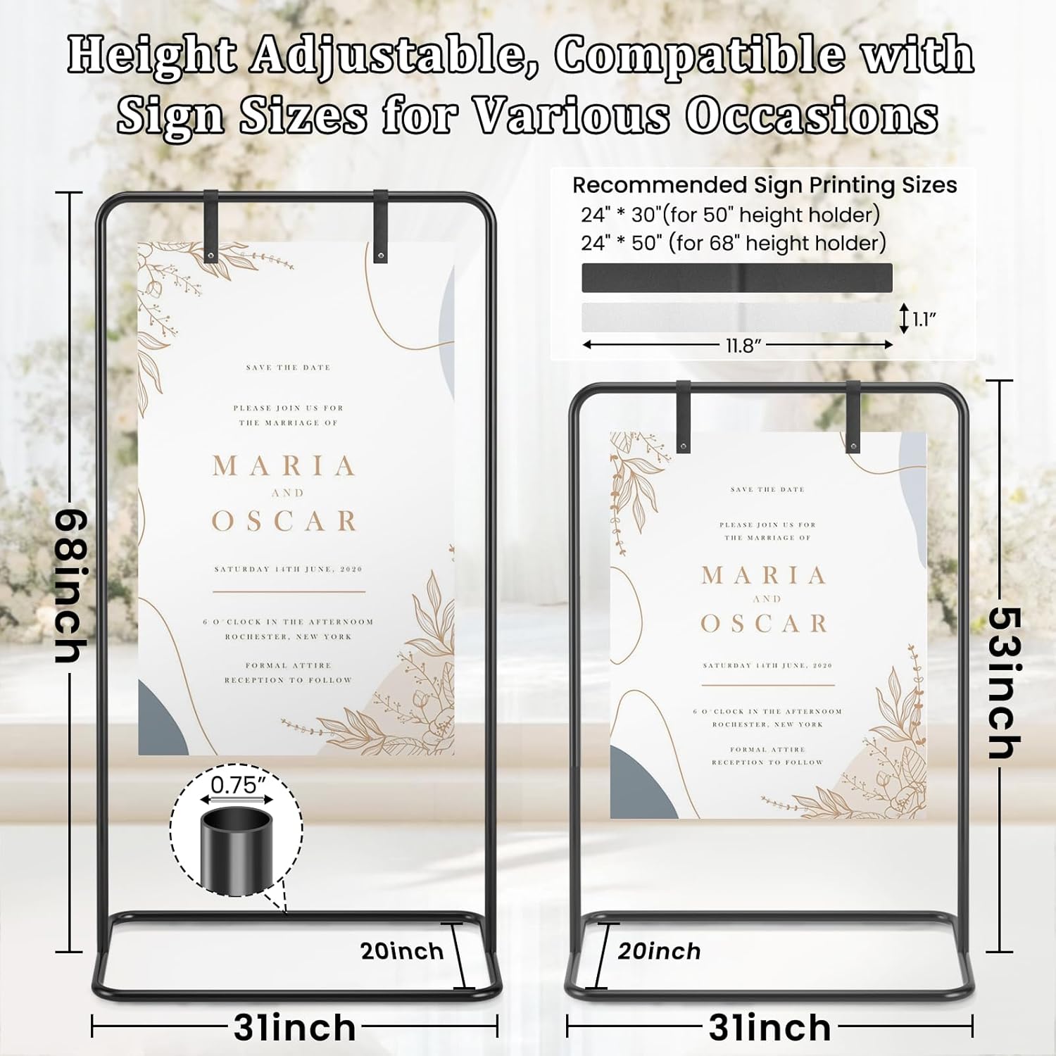 Wedding Welcome Sign Stand,Adjustable Welcome to Our Wedding Sign Holder Stand, Easel Stand for Sign,W/Design Bundle & Leather Sign Hanging Straps,for Party,Wedding,Baby Shower,Graduation(Black)