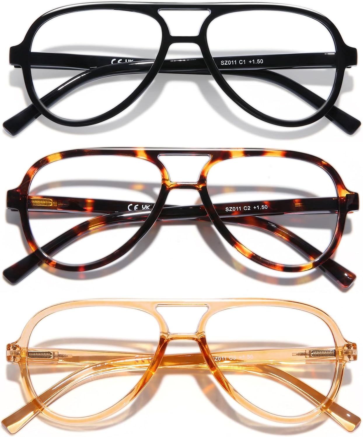 DOOViC 3 Pack Retro Aviator Reading Glasses for Women Men Lightweight Blue Light Blocking Computer Readers