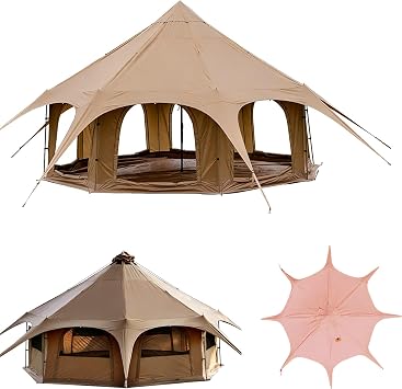 Oxford Bell Tent for Camping, 4 Season Yurt Tent, 14.76ft Circus Octagon Tent, 15 Person Spacious Glamping Tent with Stove Jack, Removable PVC Floor
