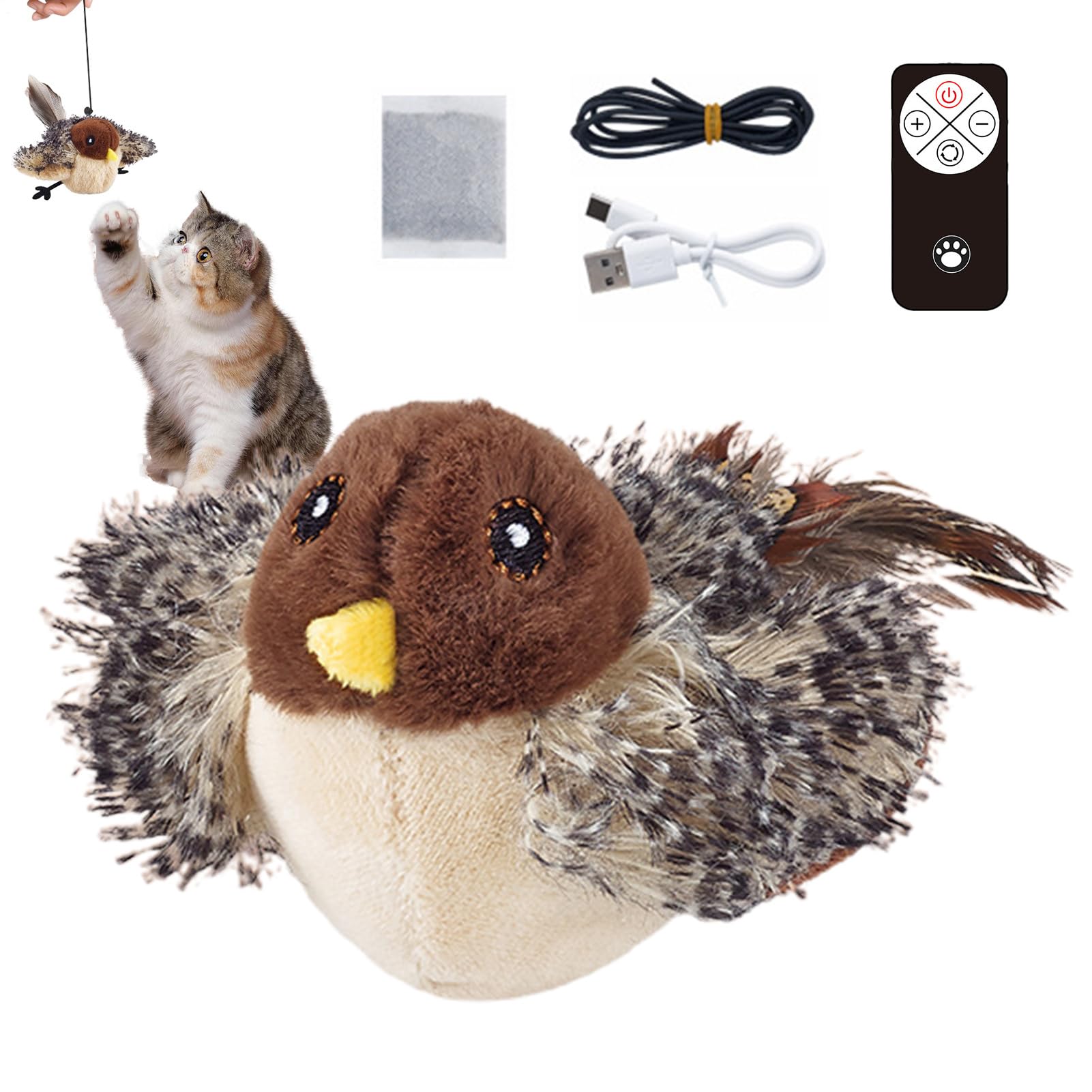Juguete para gatos interactivo para evitar el aburrimiento con batería USB y felpa suave