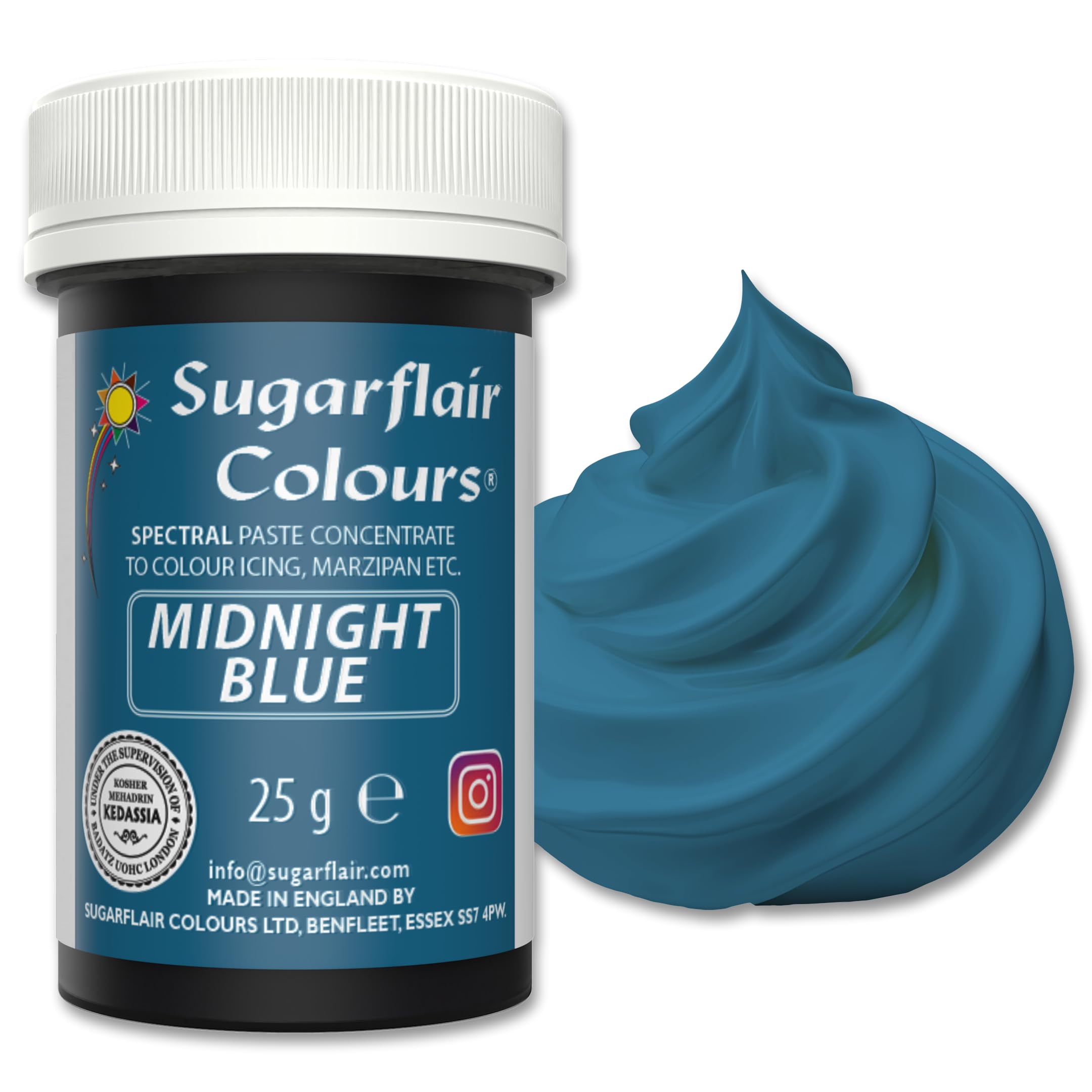Sugarflair Lebensmittelfarbpaste Midnight Blue, Konzentrierte Spectral Lebensmittelfarbe für Buttercreme, Zuckerpaste, Zuckerguss, Kuchenmischungen, Macarons und mehr! - 25g