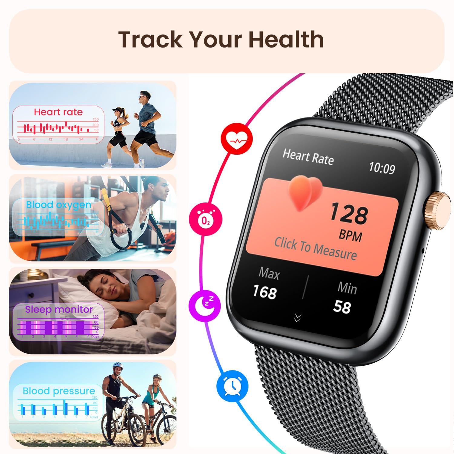 Smartwatch Donna con Effettua orologio Chiamate: 1.83" Smart Watch con Bluetooth5.2 Contapassi Sonno 123+ Modalità Sportivo Fitness Tracker IP68 Impermeabile WhatsApp Notifice Compatibile Android iOS