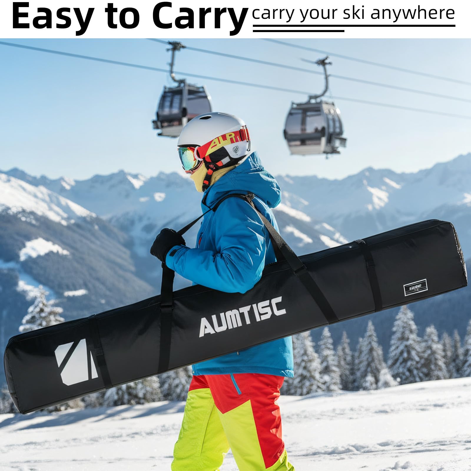 AUMTISC Ski Kit Bags Sac de Sport d'hiver de Voyage Unique Rembourré pour Transporter Les Skis Poche pour équipement avec poignée réglable