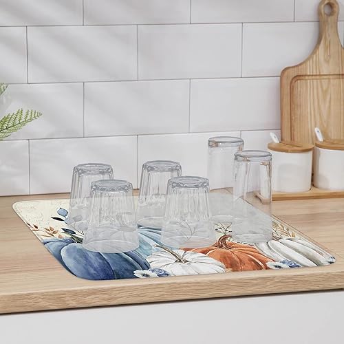 Miniatura 6 de Tapete de secado de platos de otoño para encimera de cocina, tapete de cocina de secado de calabaza de Acción de Gracias para fregadero, nevera,