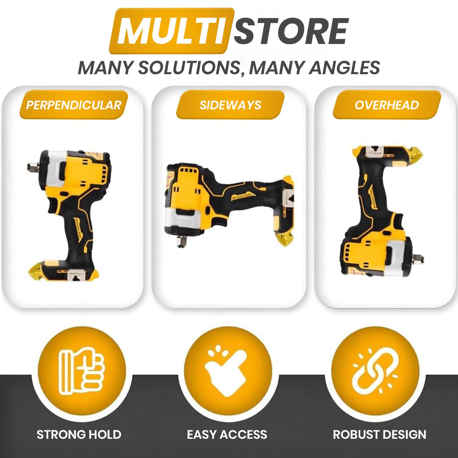 DeWalt Tool Wall Mount - 3 Pack Snap Fit Holder -4