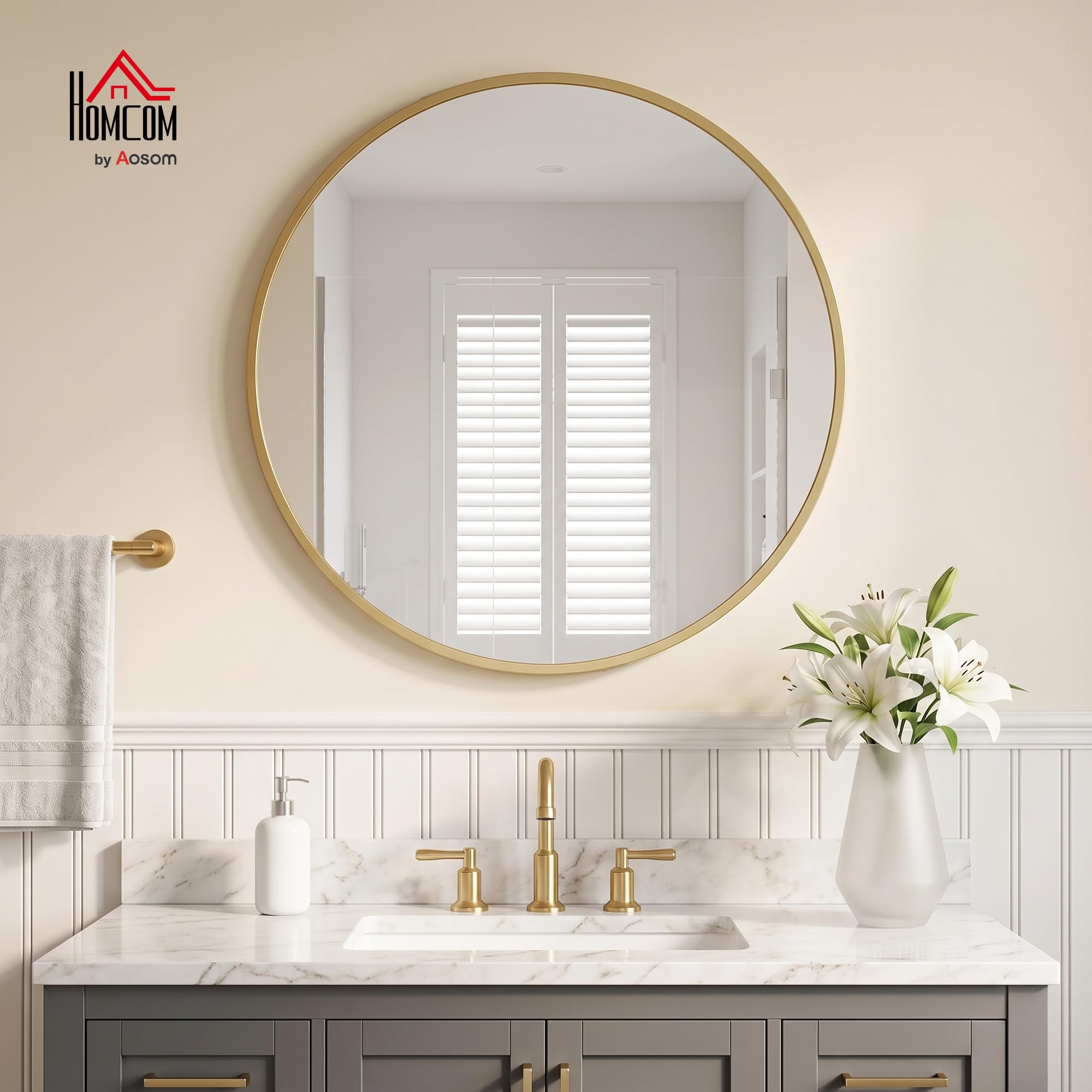 HOMCOM Espejo de Pared Redondo 61 cm baño Dorado