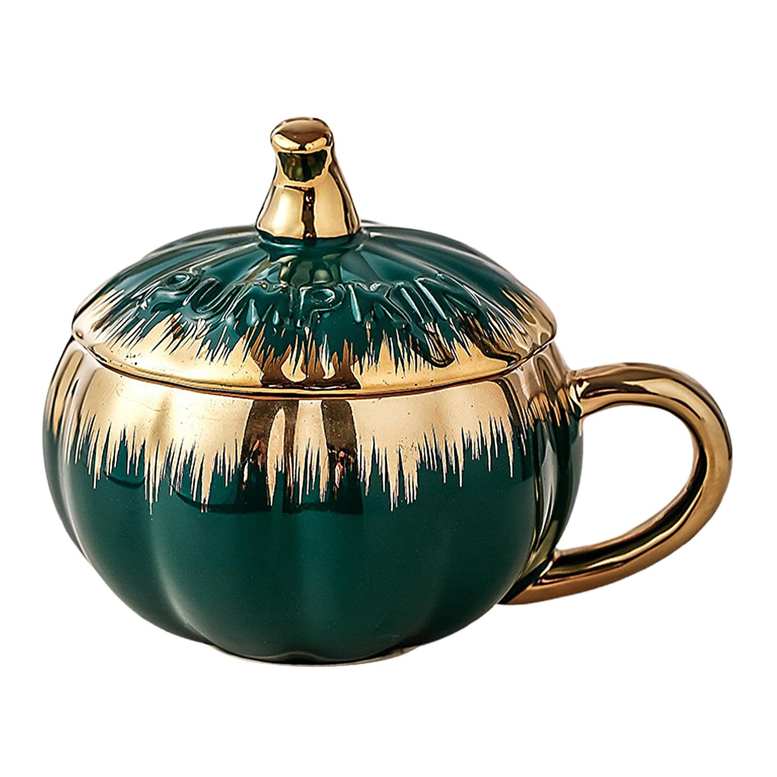 Halloween Kürbis Tasse Mit Deckel & Löffel – Keramik-Becher Für Herbstliche Getränke