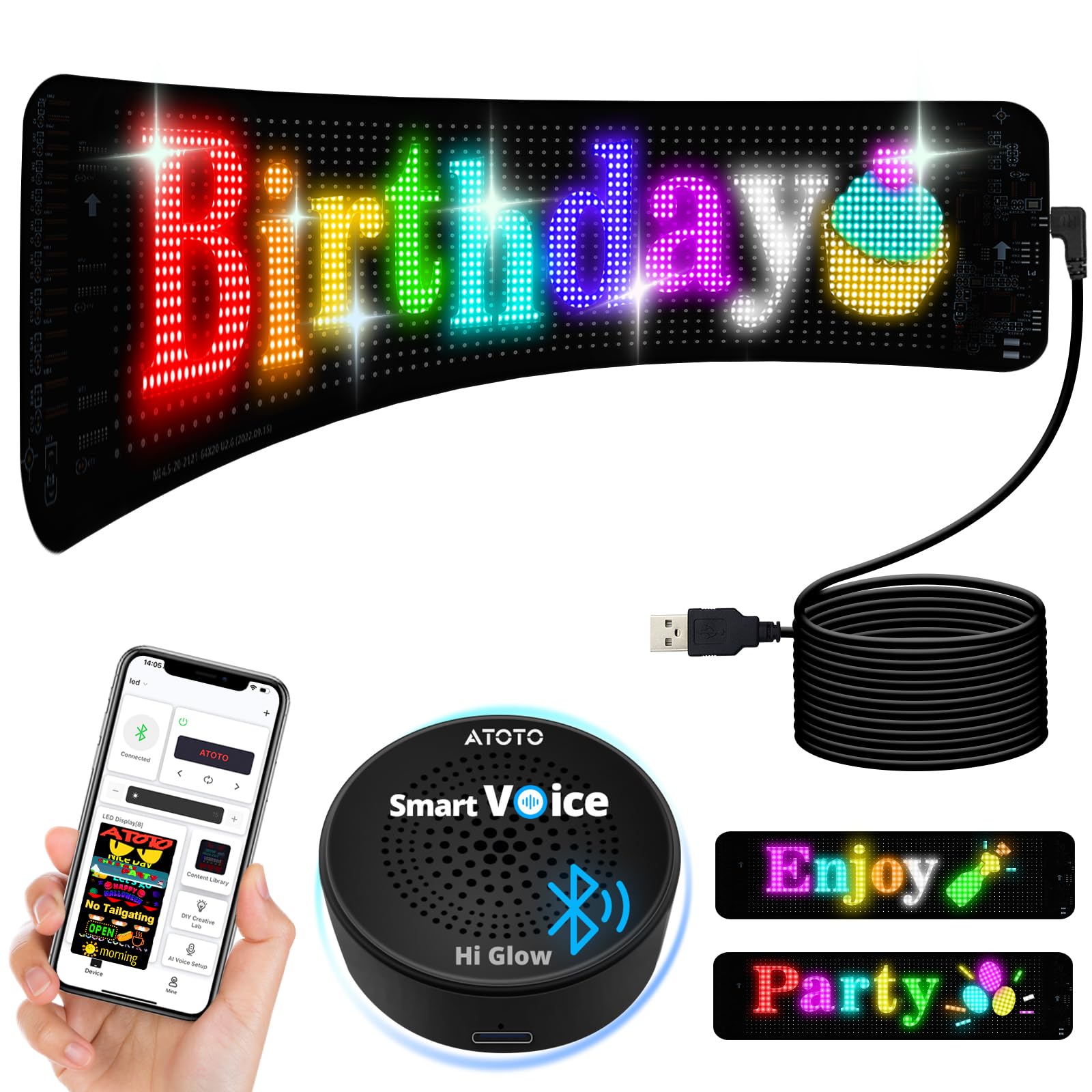 Programmable Led Sign for Car, 19.4'' x 4.3'' AI-Voice Control & APP Control Scrolling LED Flexible Digital Sign, Custom Text Pattern Animation, Flexible USB 5V LED Display for Car Window