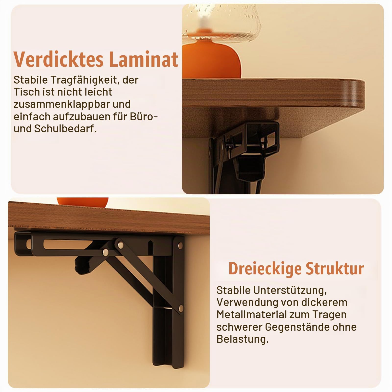 TWSOUL Wandklapptisch, 80 x 40 cm, Wandtisch Klappbar, Klapptisch Esstisch, für die Wand Bartisch, Klappbar zur Wandmontage, für Küche Wohnzimmer Kinderzimmer (Walnuss)