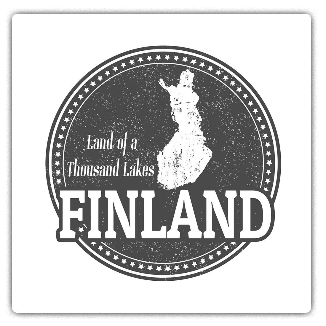 Destination Vinyl Ltd Multi Square Stickers (Set Of 2) 10Cm Bw - Finland Map Travel Stamp Holiday Fun Decals For Laptops,Tablets,Luggage,Scrap Booking,Fridges, #40043