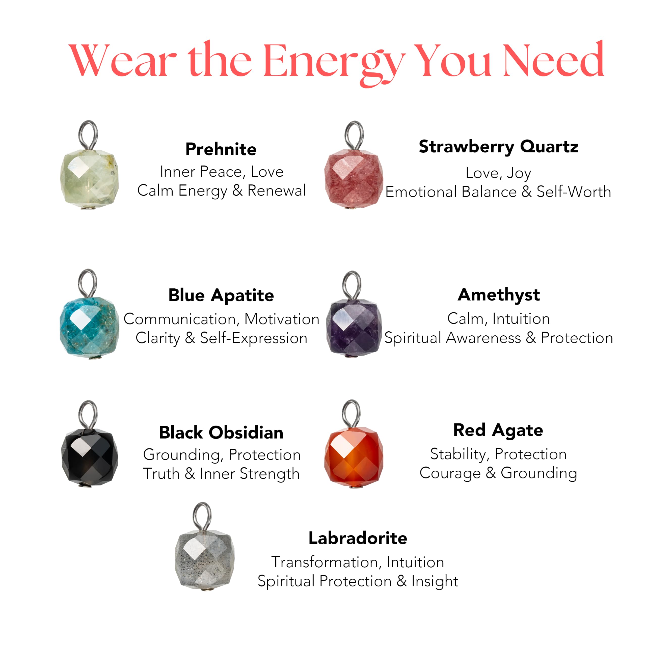 Juego de collar de cristal para mujer, collar con colgante intercambiable con cadena de acero inoxidable de 18 pulgadas, 7 colgantes cuadrados de cristal, obsidiana negra, labradorita, amatista