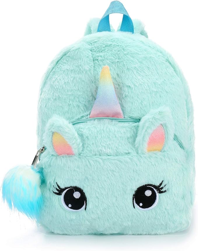 dressfan Zaino a Forma di Unicorno in Peluche per Bambini e Bambine dai 2  ai 6 Anni con Ciondolo Palla di Peluche,Blu : Amazon.it: Valigeria